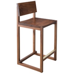 SQ Counter Stool, Solid Walnut Hardwood + Brass Hardware, Handmade in USA