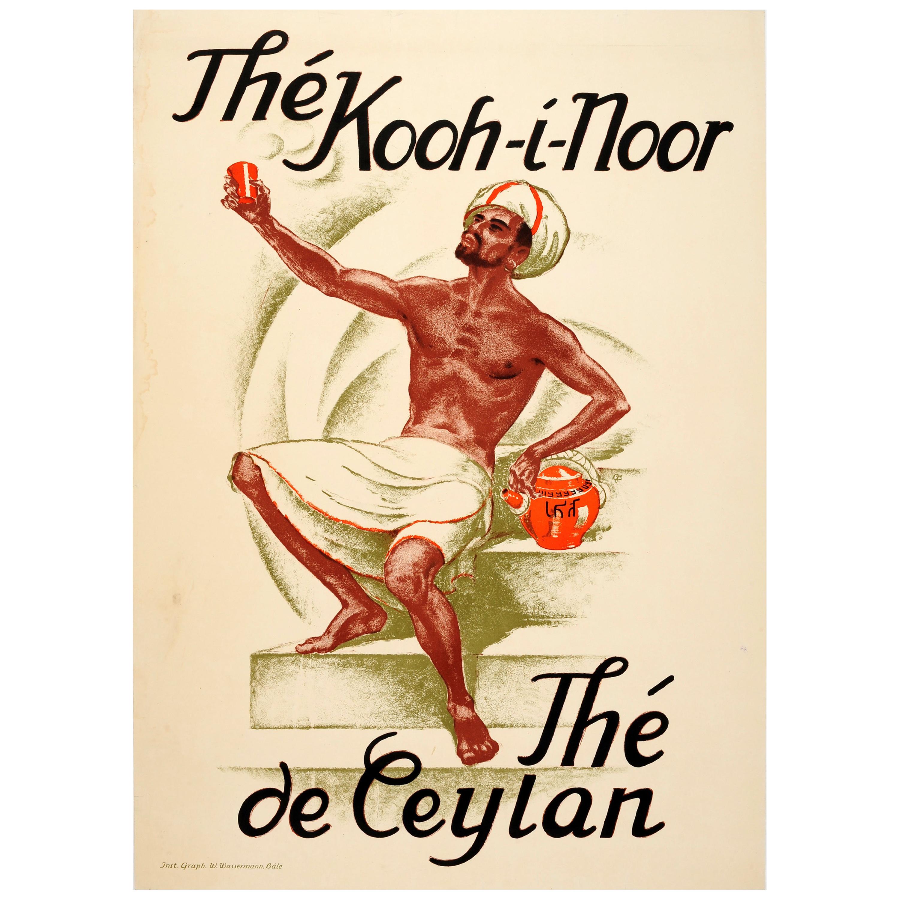 Original Vintage Sri Lanka Ceylon Tea Poster for Thé Kooh-i-Noor Thé De Ceylan For Sale