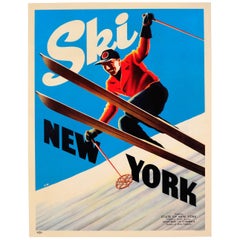 Original Vintage Skiing Poster Ski New York Ft. Skier Courtesy NY State Governor