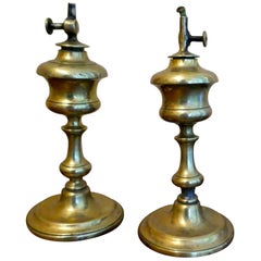 Pair of 19th Century French Brass Pigeon Lamps, and One Other