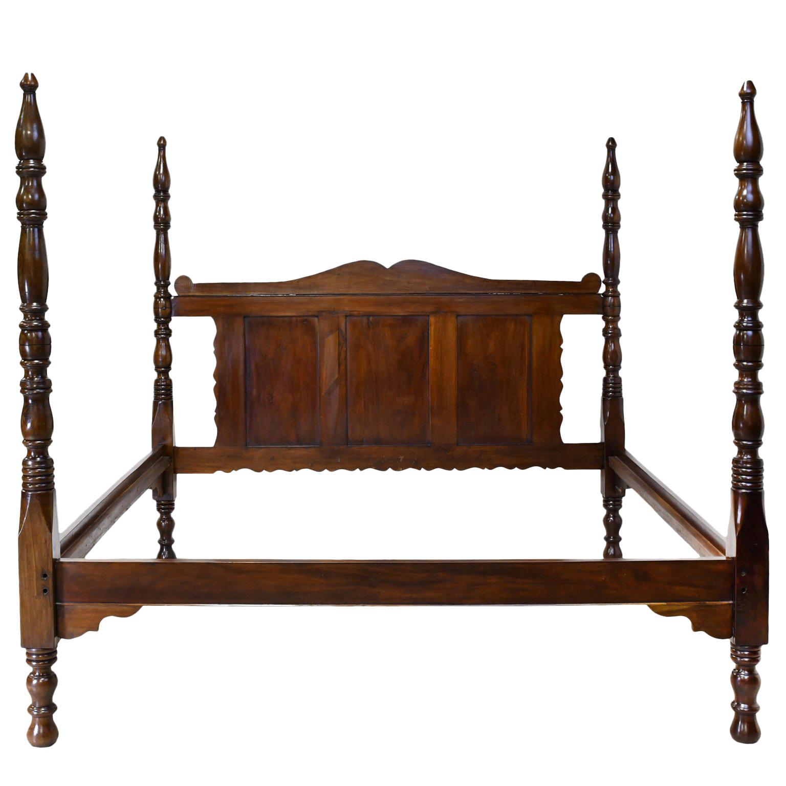 French Colonial Four-Poster King Bed in West Indies Walnut, Haiti, circa 1830