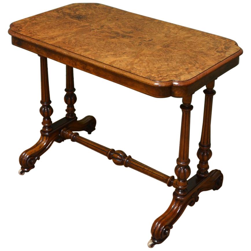 Victorian Figured Golden Burr Walnut Antique Centre / Side / Writing Table