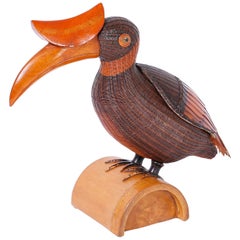 Midcentury Chinese Wicker Tropical Toucan Bird Box