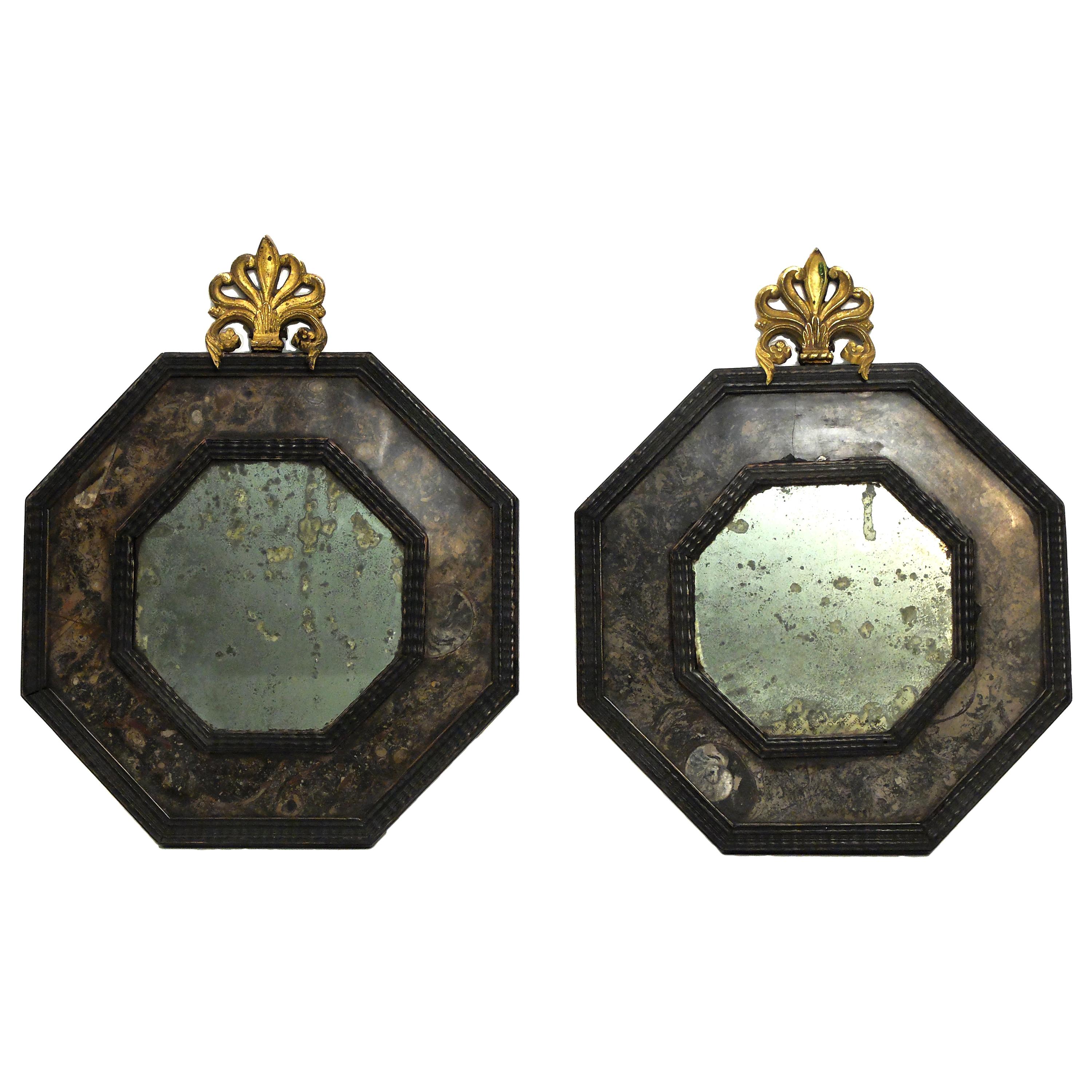 Pair of Italian Early 19th Century Hanging Mirrors Octagonal Shape