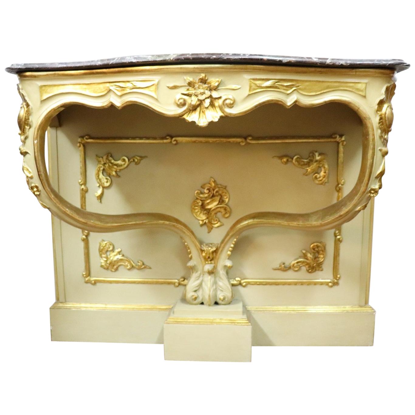 19th Century Italian Golden and Lacquered Wood Console Table with Marble Top