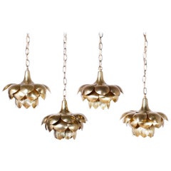 Three Mid Century Brass Lotus Light Fixtures, Priced Individually