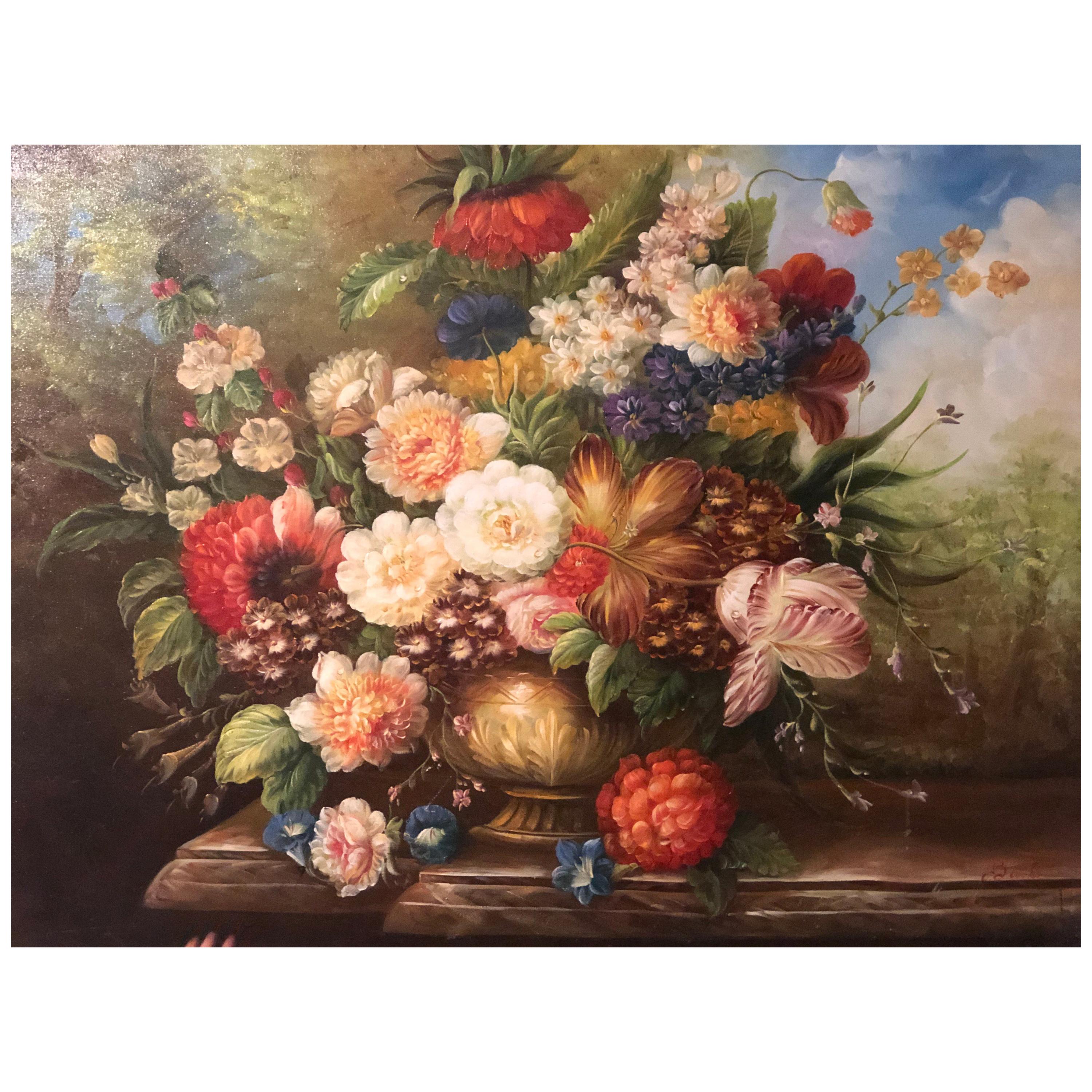 20th Century Painting “Fleurs” Oil on Canvas Signed by Peter Brooks For Sale