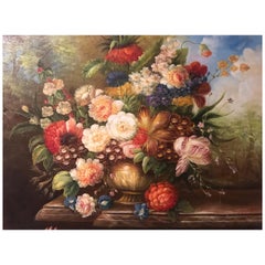 20th Century Painting “Fleurs” Oil on Canvas Signed by Peter Brooks