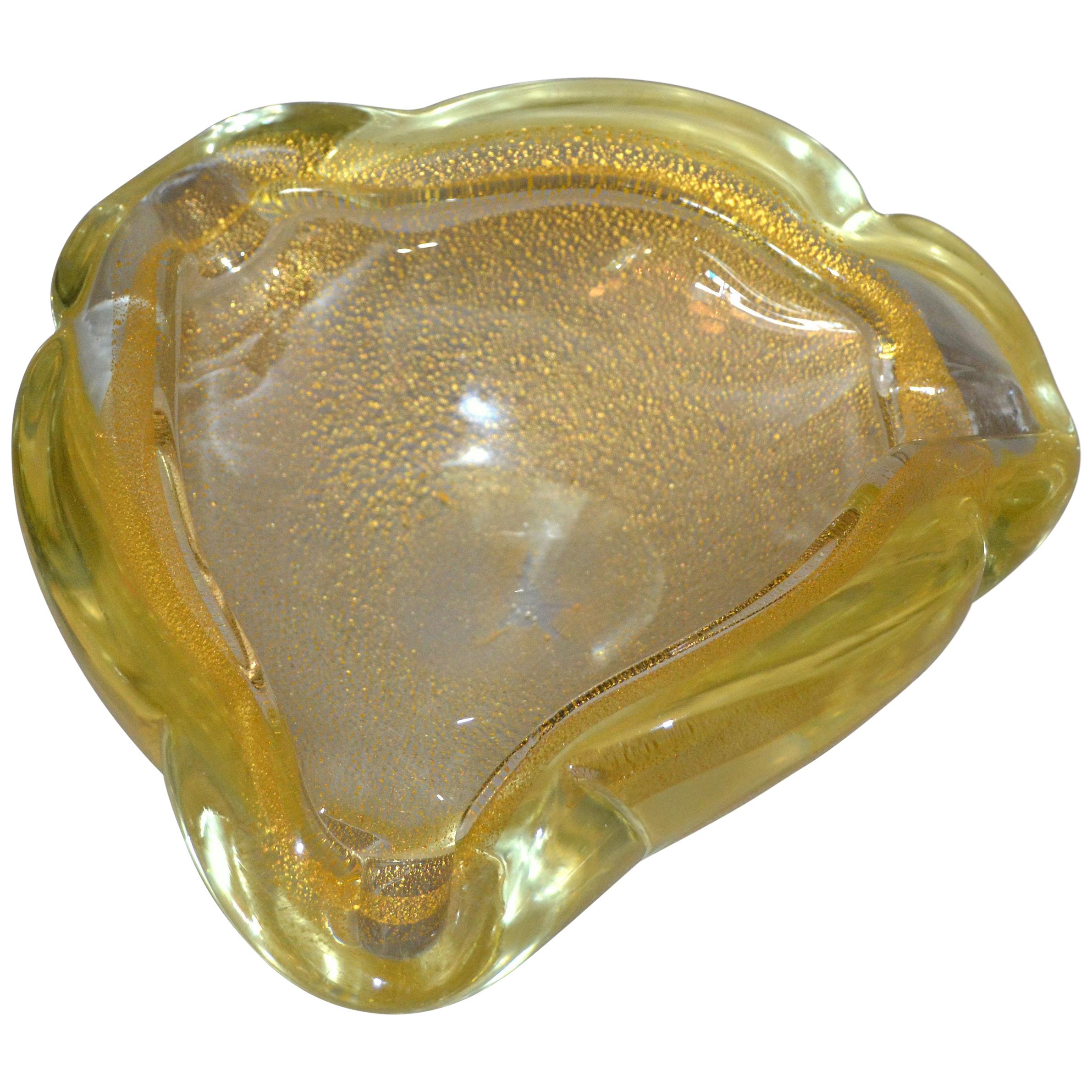 Murano Art Glass Gold Flecks Ashtray, Catchall, Bowl Italy