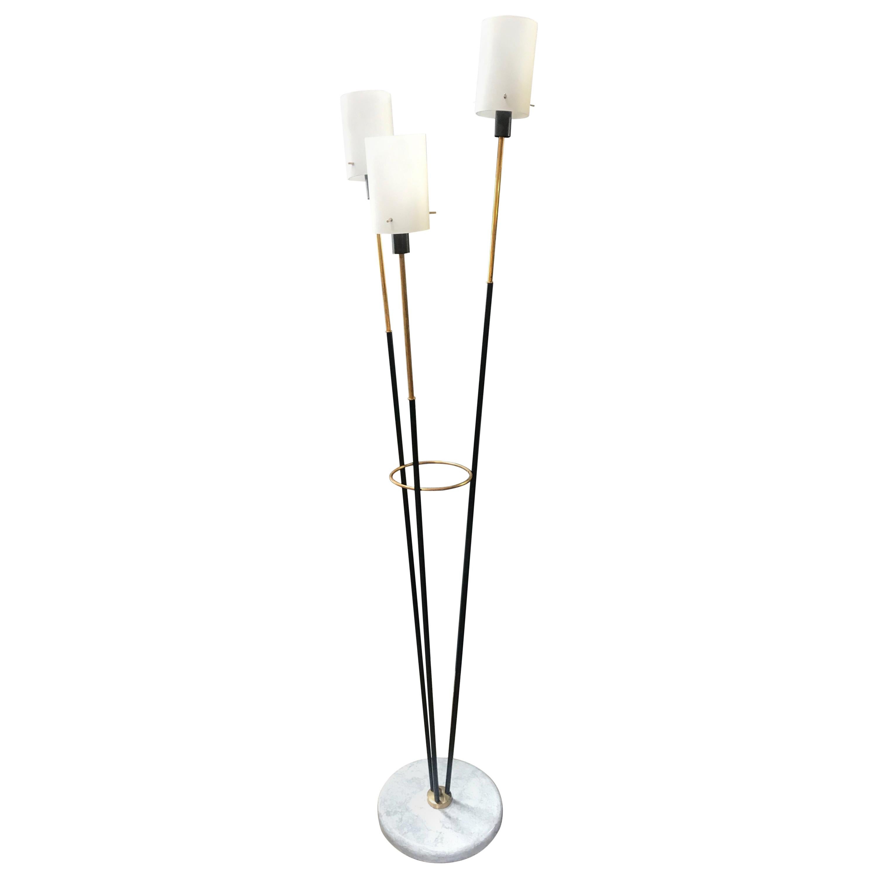 Three-Arm Floor Lamp with Opaline Prisms and Marble Base, Italy, 1950s