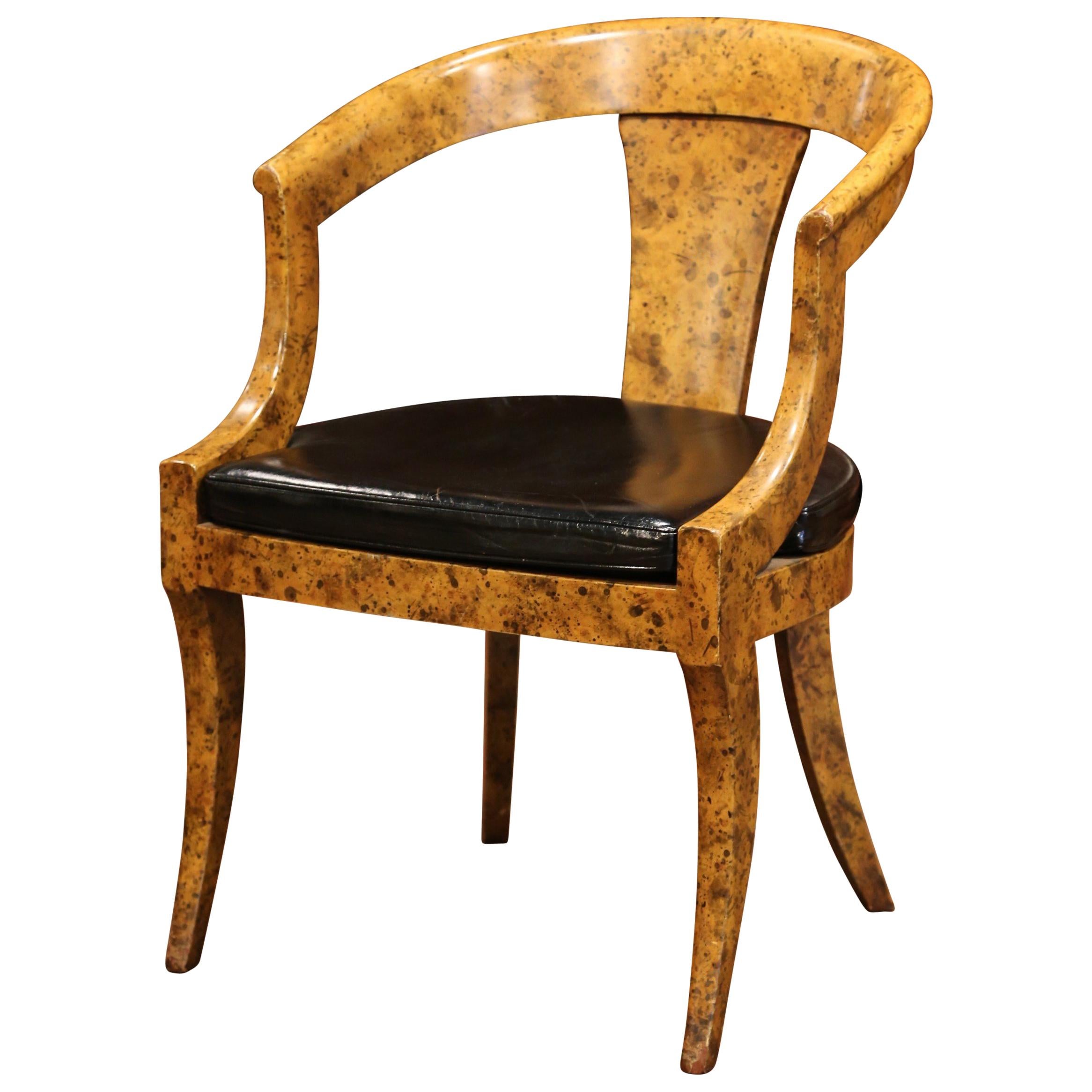 Mid-20th Century French Directoire Carved Painted Desk Armchair with Leather