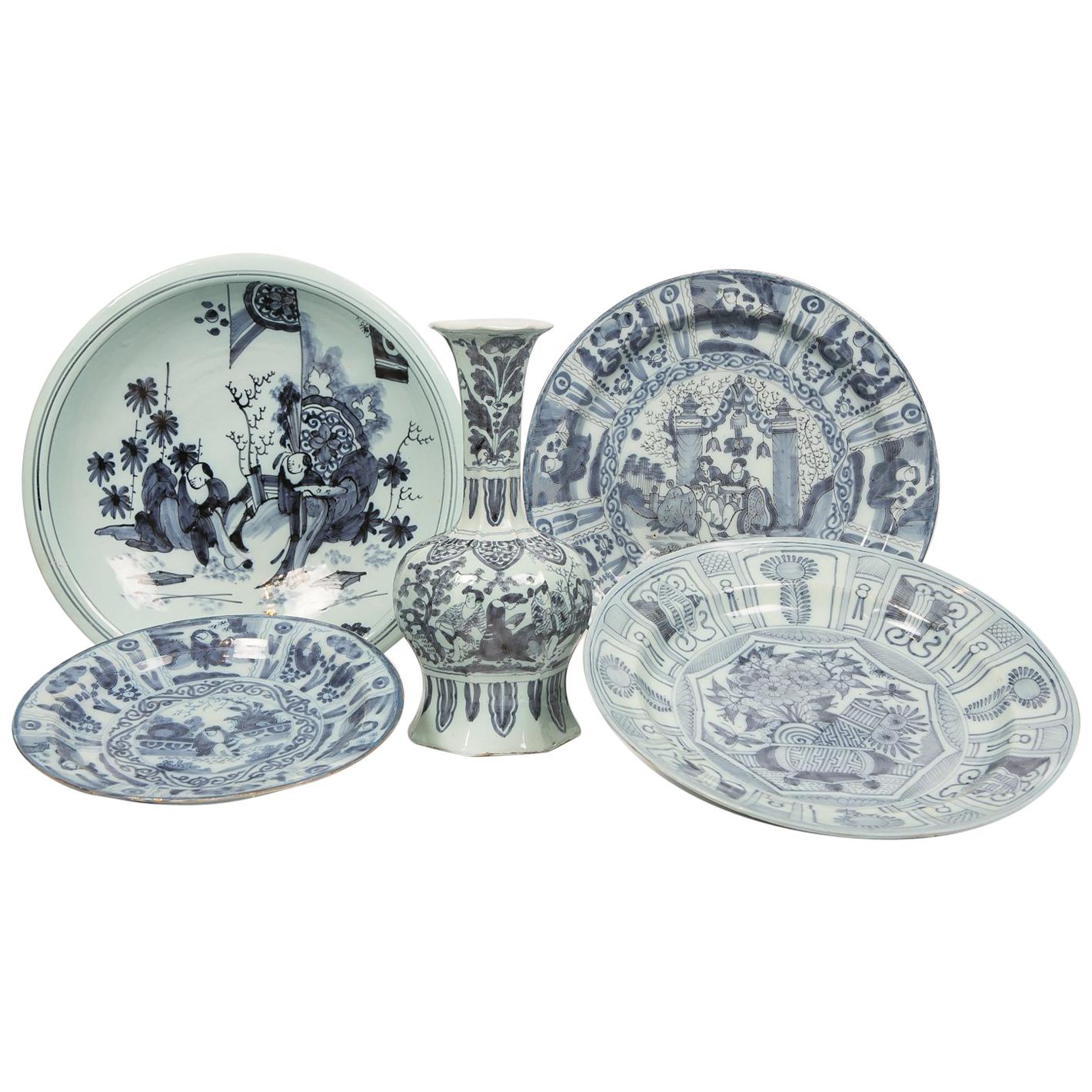 Collection of Antique Delft with Chinoiserie Decoration Early 18th Century