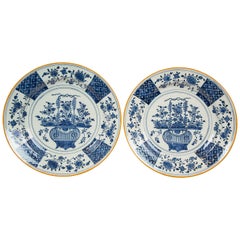 Pair Antique Blue and White Delft Chargers Made by "The Axe" circa 1780