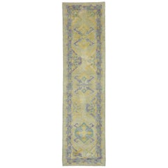 New Contemporary Turkish Oushak Runner with French Rococo Style and Pastel Color