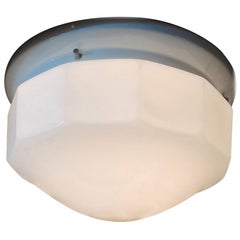 Vintage French 1950s Ceiling Light with Milk Glass Cover and Porcelain Base