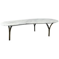 Stunning Kidney Shape Italian Marble and Brass Coffee or Cocktail Table
