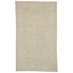 Used Turkish Oushak Rug with Monochromatic Mission Style and Subdued Colors