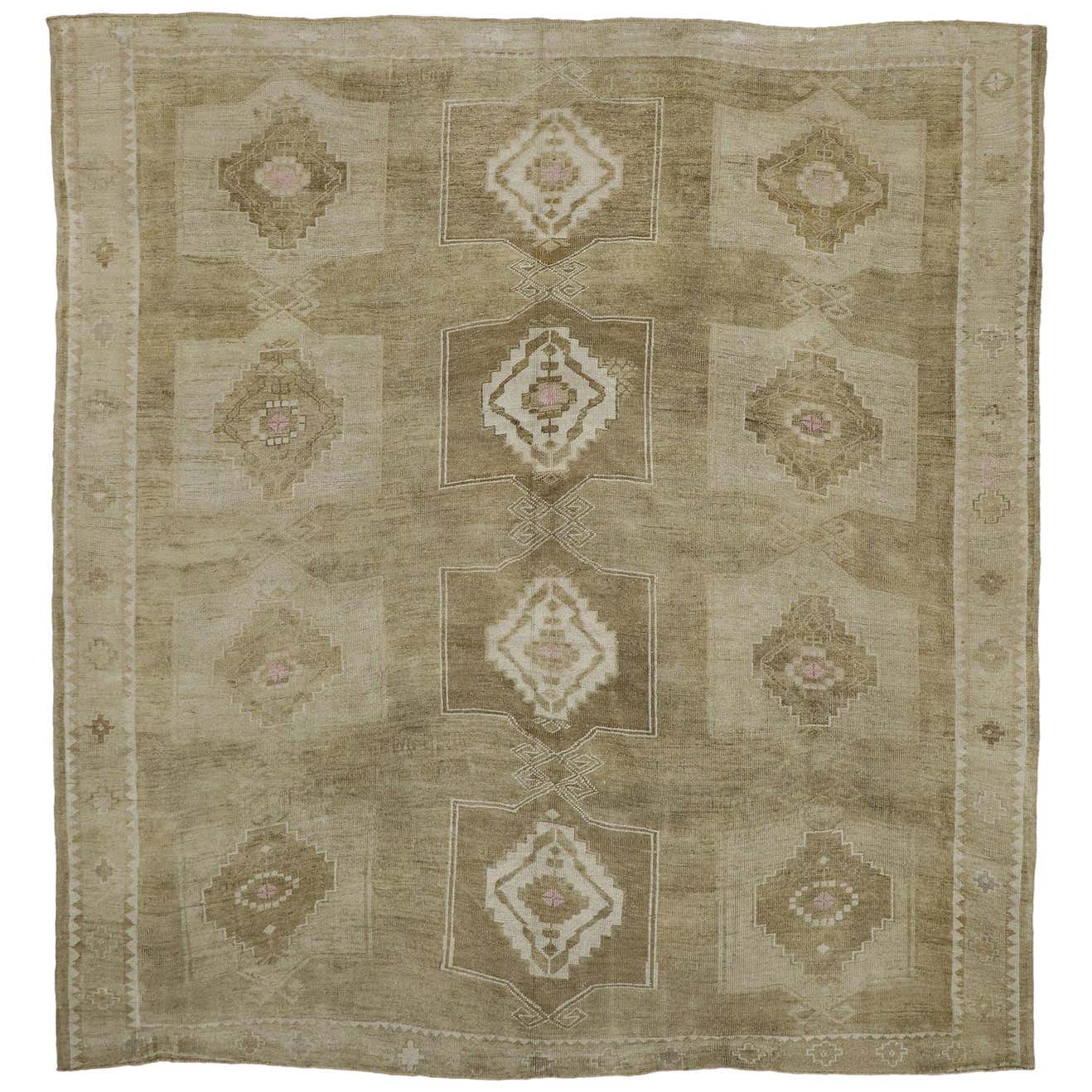 Vintage Turkish Kars Rug with Modern Mission Style, Square Area Rug For ...