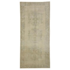 Retro Turkish Oushak Rug with Feminine Tones, Wide Hallway Runner