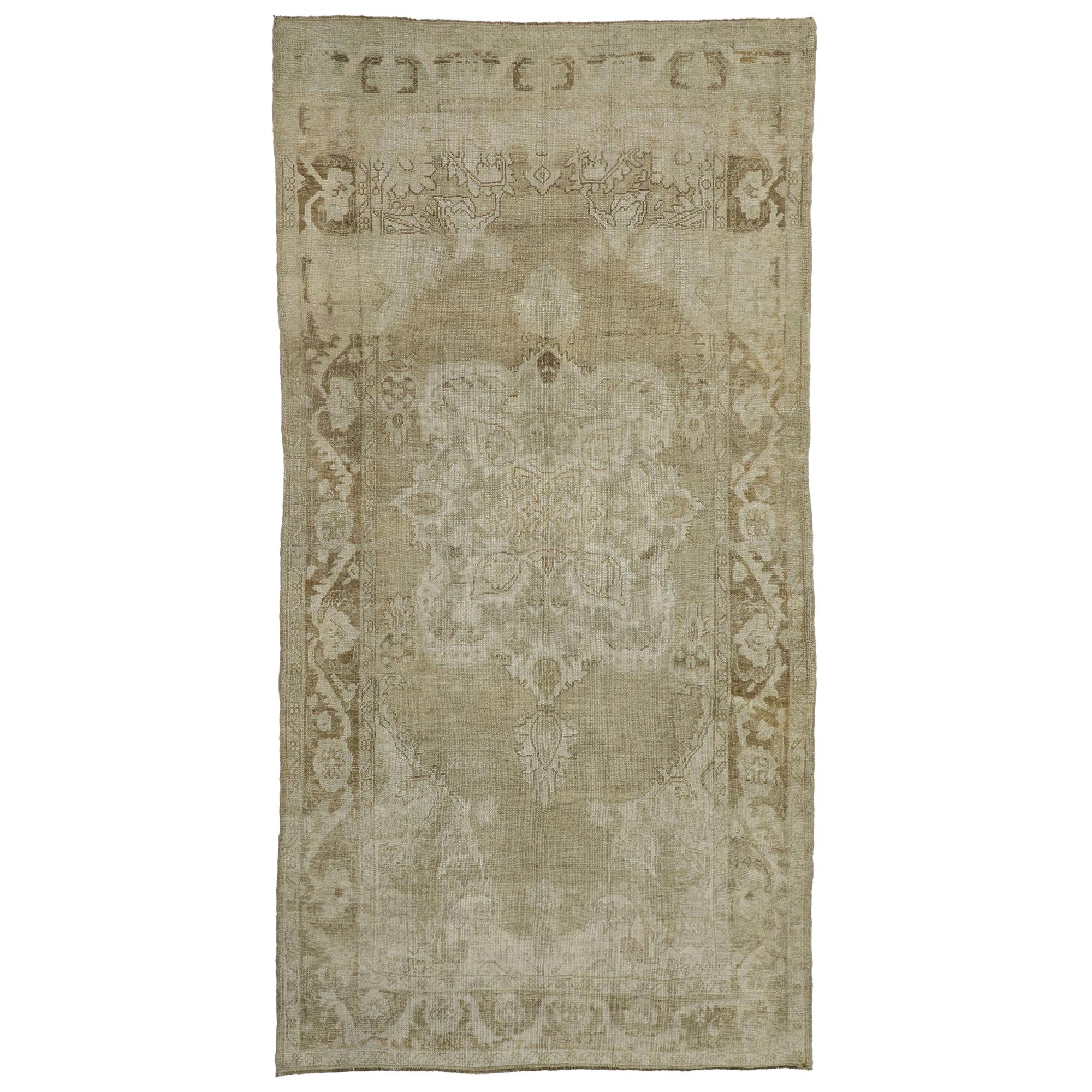 Vintage Turkish Oushak Rug with Mission Style and French Romanticism For Sale