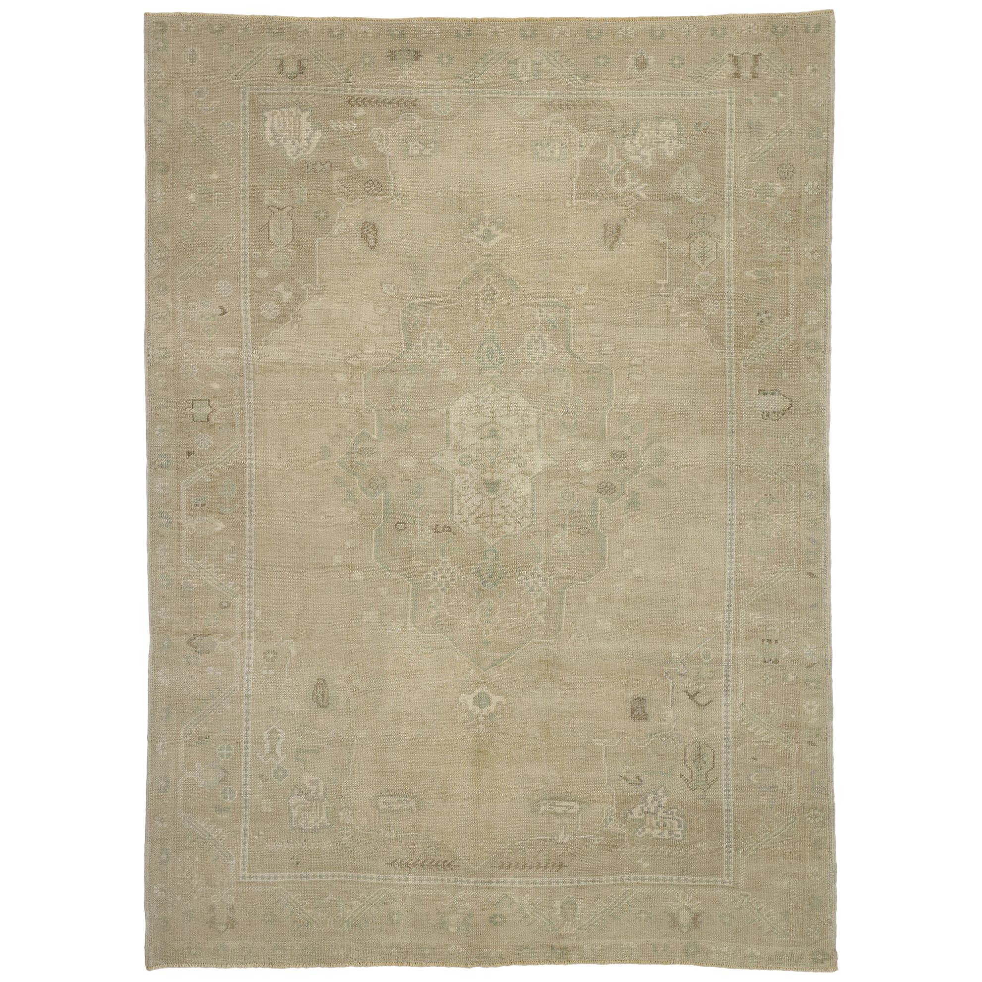 Vintage Turkish Oushak Rug with Monochromatic Mission Style and Muted Colors