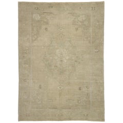 Used Turkish Oushak Rug with Monochromatic Mission Style and Muted Colors