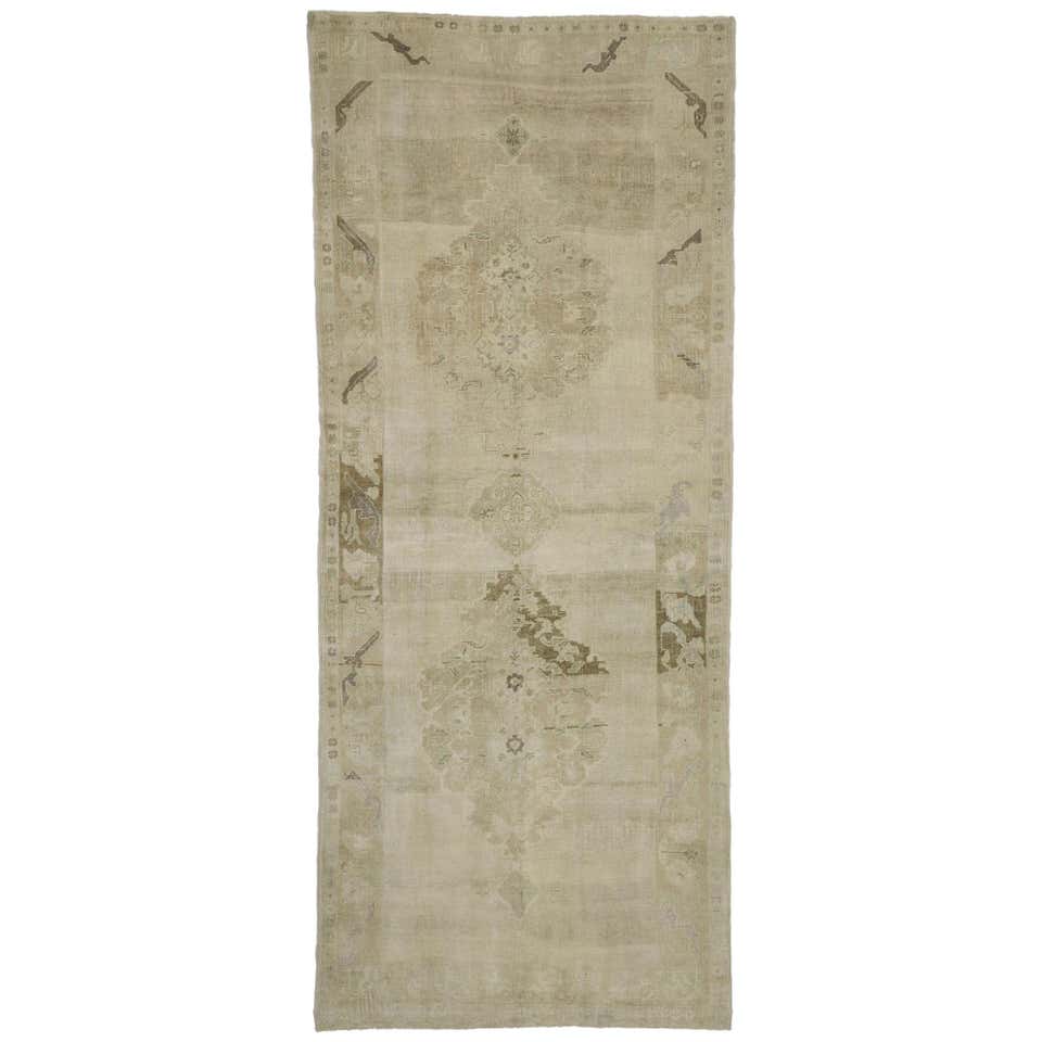 Vintage Turkish Oushak Gallery Rug with Mission Style, Wide Hallway ...
