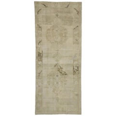 Used Turkish Oushak Rug with Monochromatic Mission Style, Wide Hallway Runner