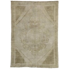 Vintage Turkish Oushak Rug with British Colonial Style and Neutral Colors