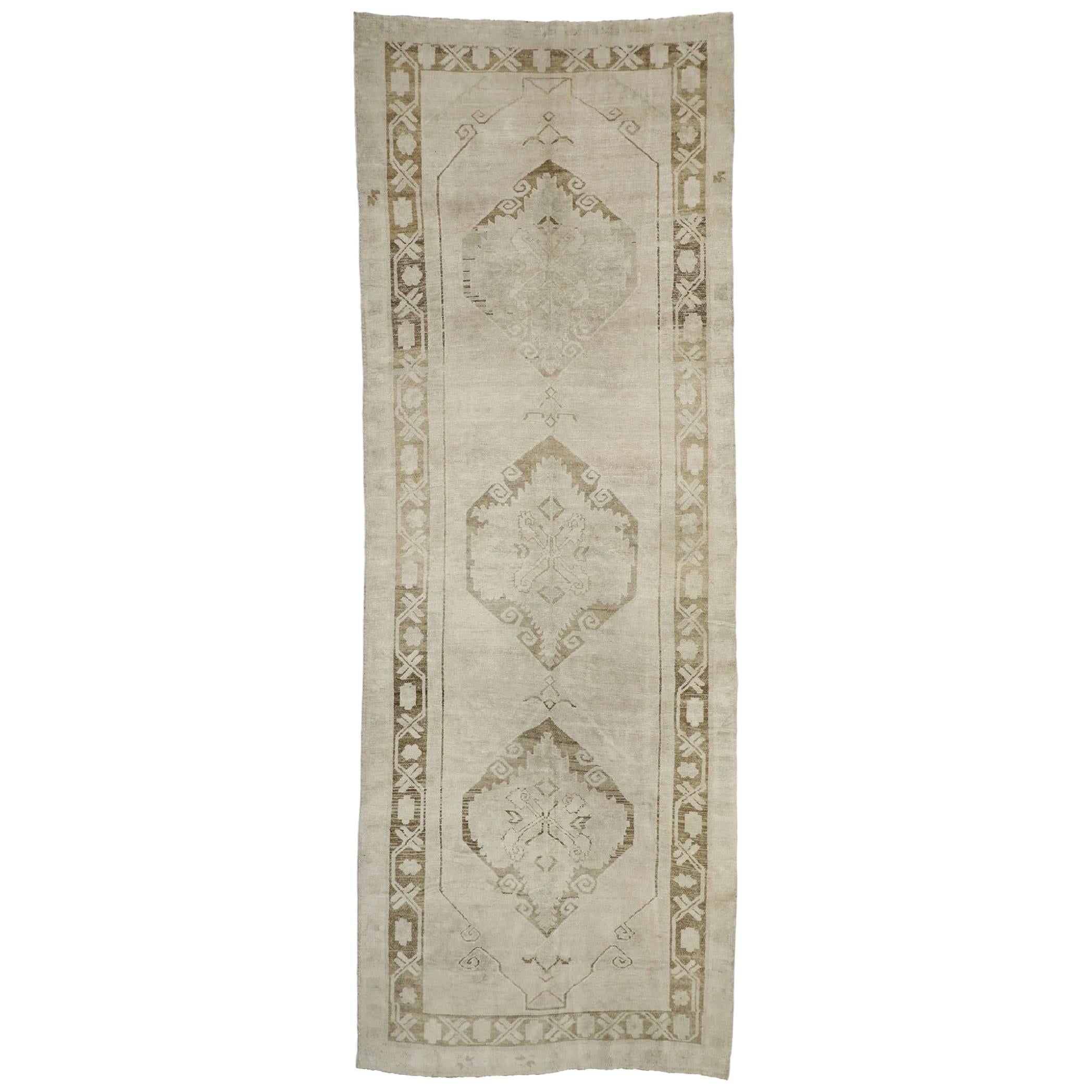 Vintage Turkish Oushak Runner with Mission Style and Warm, Earth-Tones