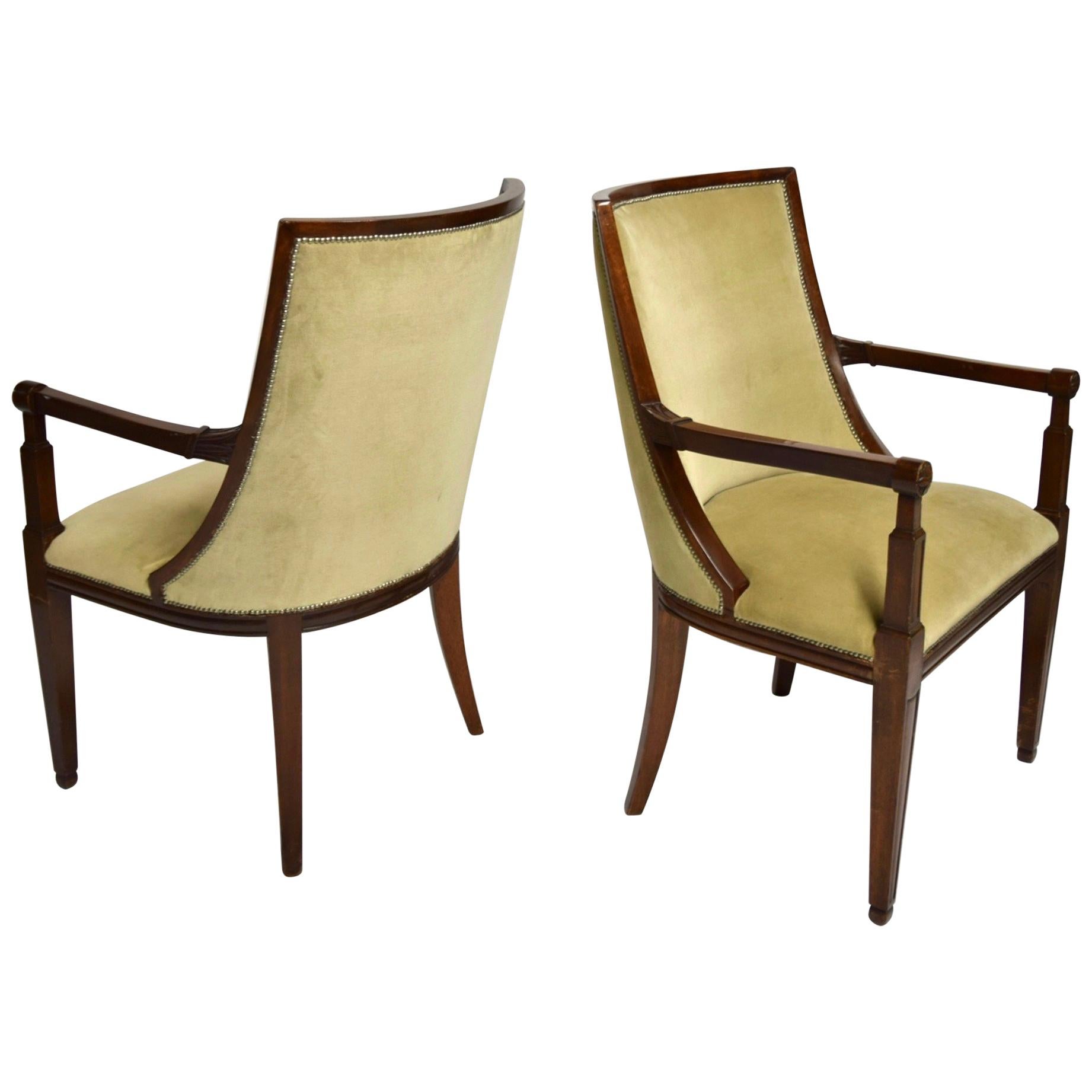 Paar Sessel aus Mahagoniholz und beigefarbenem Mohair-Samt, Frankreich um 1840