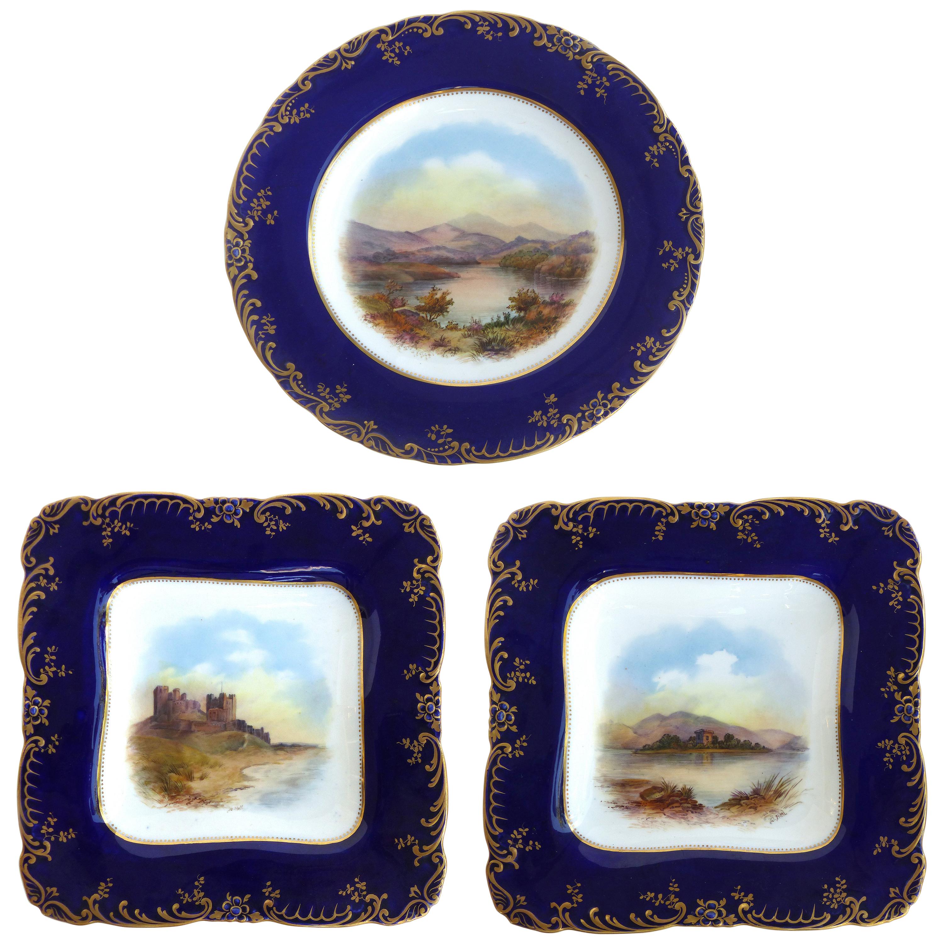 Wedgwood England Hand Painted Landscape Cabinet Plates, Set 3