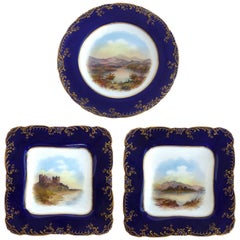 Retro Wedgwood England Hand Painted Landscape Cabinet Plates, Set 3