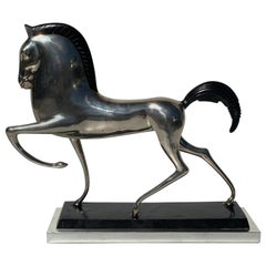 Art Deco Style Silvered Brass Etruscan Horse Sculpture