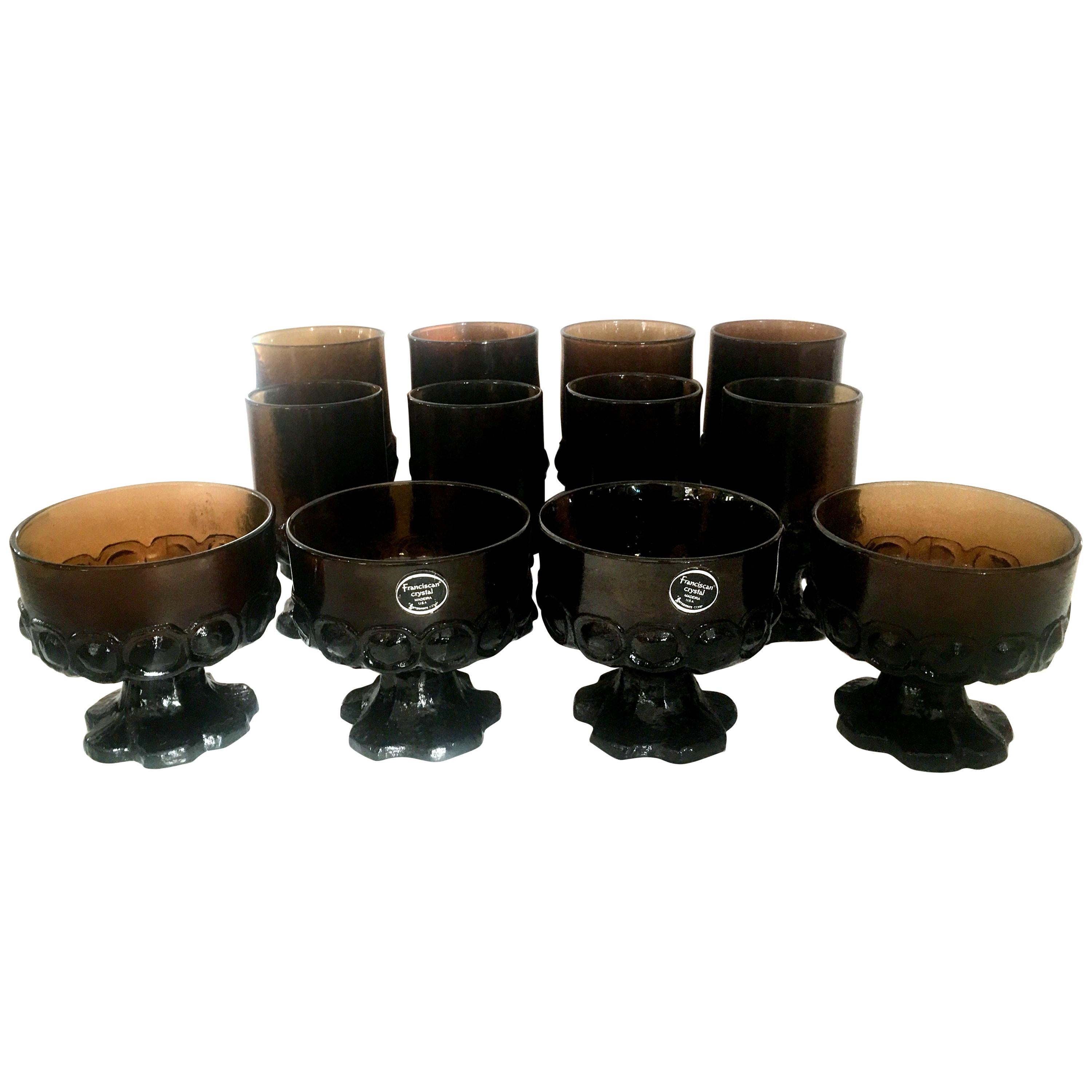 1970s America Blown Glass Footed Stem Drink Glasses by Franciscan, Set of 12