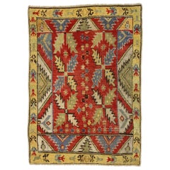 Vintage Turkish Oushak Rug with American Craftsman Tribal Style