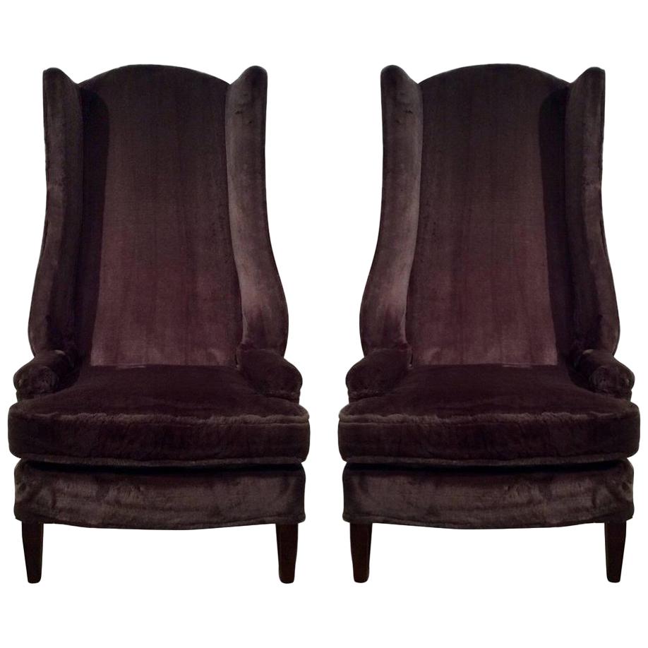 Mid-Century Modern Tall Wing Back Chairs, Pair