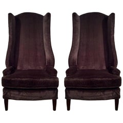 Retro Mid-Century Modern Tall Wing Back Chairs, Pair