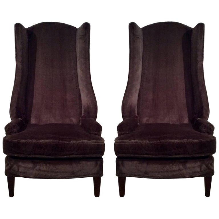 Mid-Century Modern Tall Wing Back Chairs, Pair For Sale