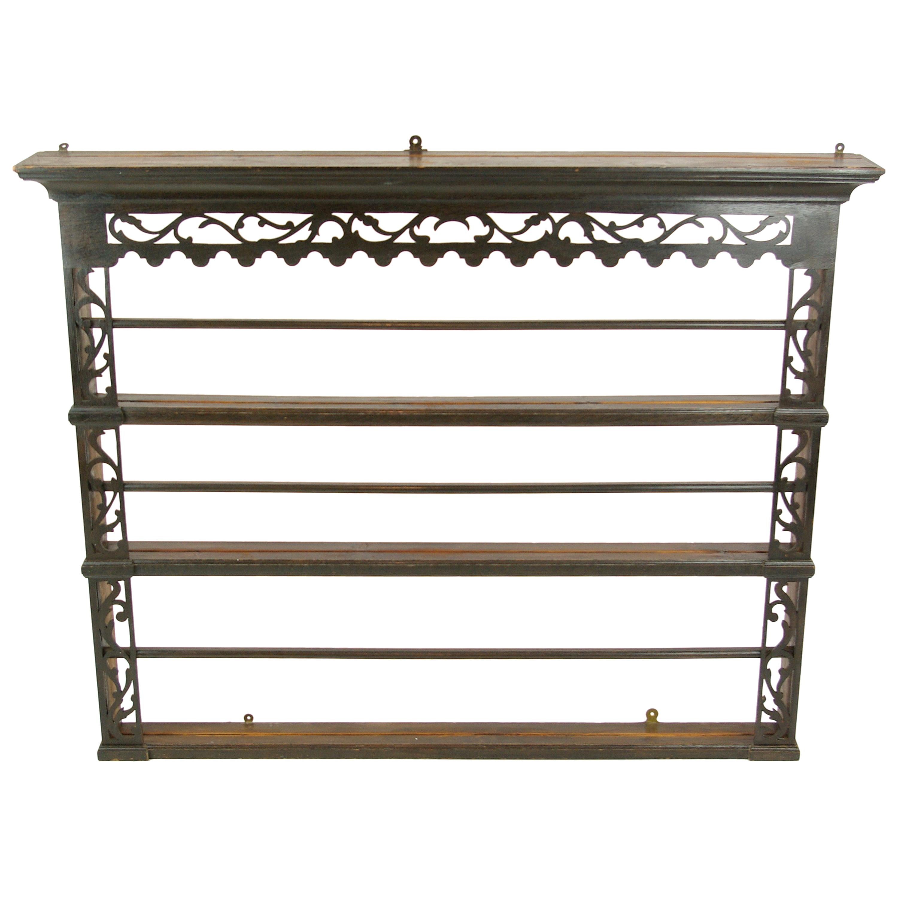 Antique Plate Rack, Large Antique Victorian Carved Oak Hanging Plate Rack