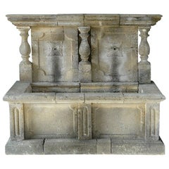 Italian Wall Fountain 3 Columns Hand-carved Limestone, Late 20th Century, Italy