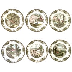 Vintage 1950s English Transferware "The Friendly Village" Dinner Plates Set of Six