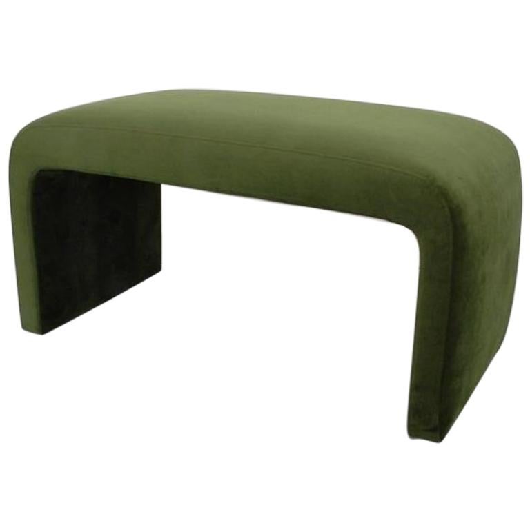 Vintage Waterfall Bench Fully Upholstered in Green