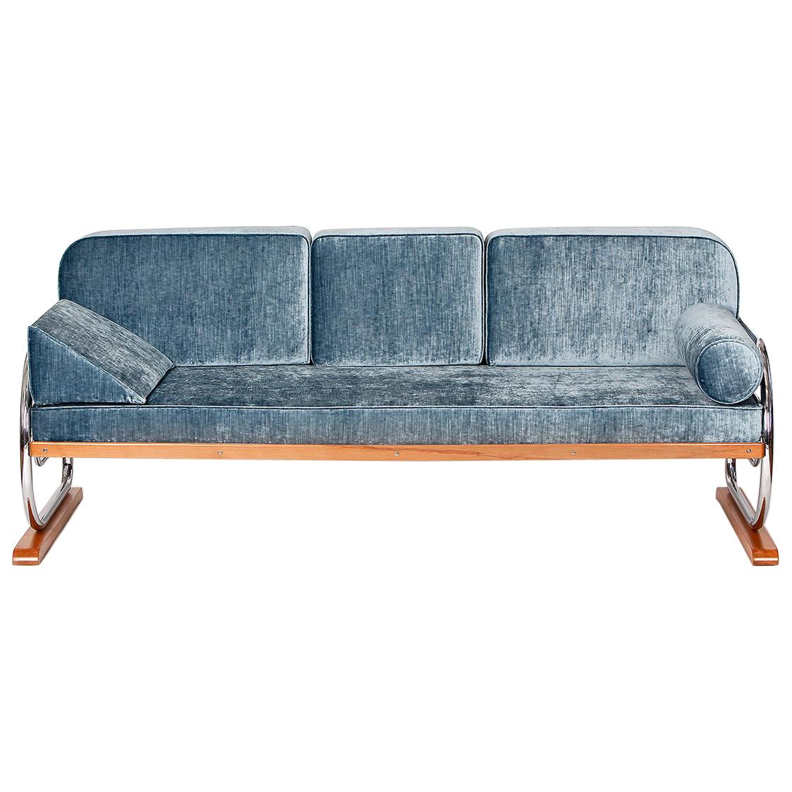 Art Deco Tubular Steel Couch Daybed from H. Gottwald, 1930s