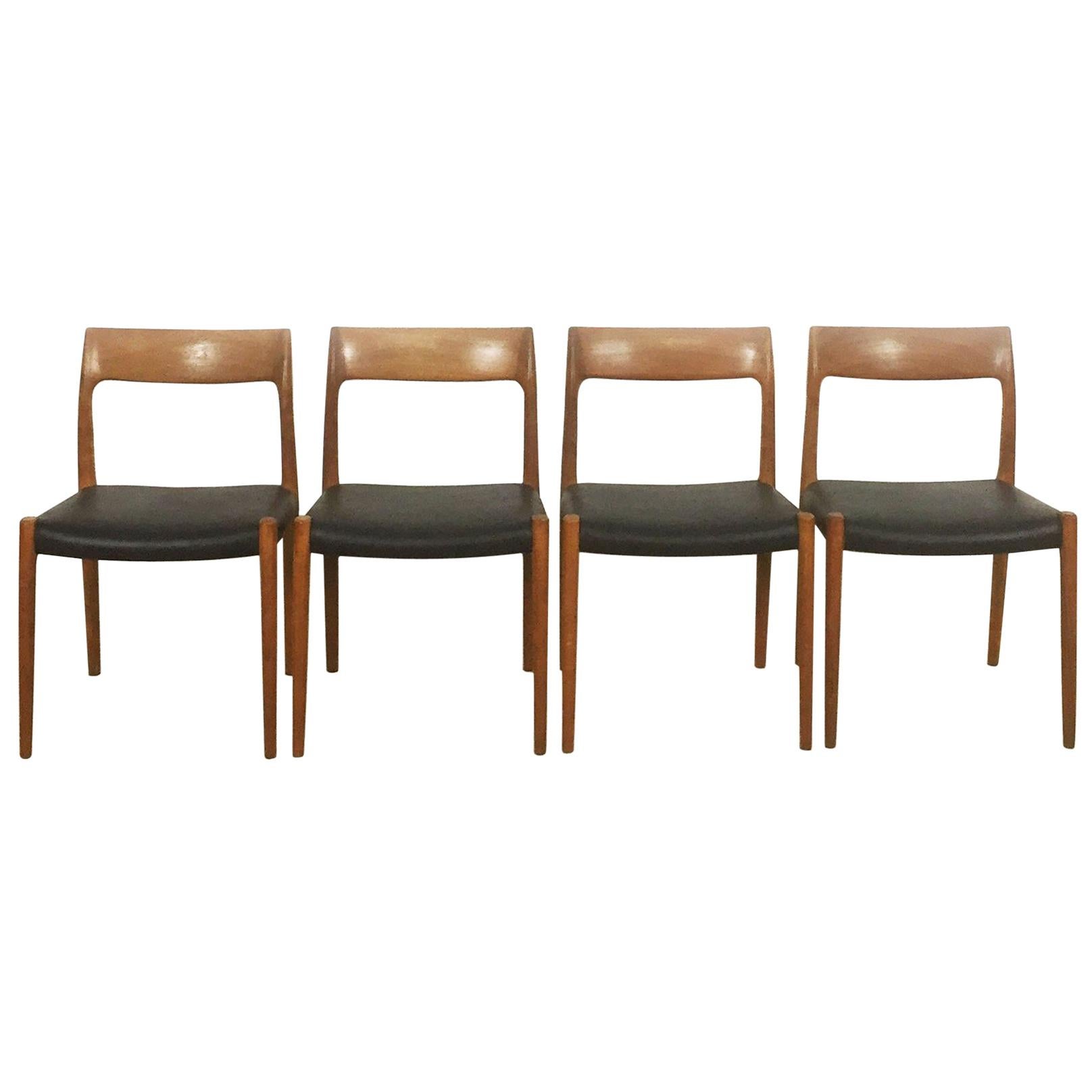 Teak Chair No. 77, Set of Four, Niels Moller for Moller Models Denmark, 1960s