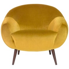 Oscar Niemeyer Midcentury 1950s Inspired Cotton Velvet Fabric Armchair