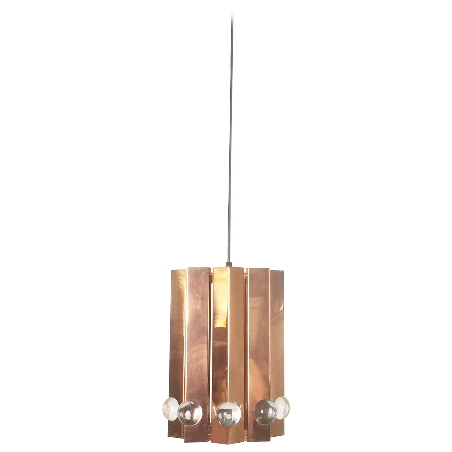 Scandinavian Danish Hanging Lamp in Copper with Glass Balls, 1960s