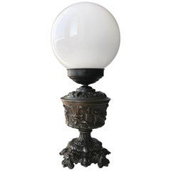 Baroque Style Table Lamp with White Opaline Glass, Denmark, 19th Century