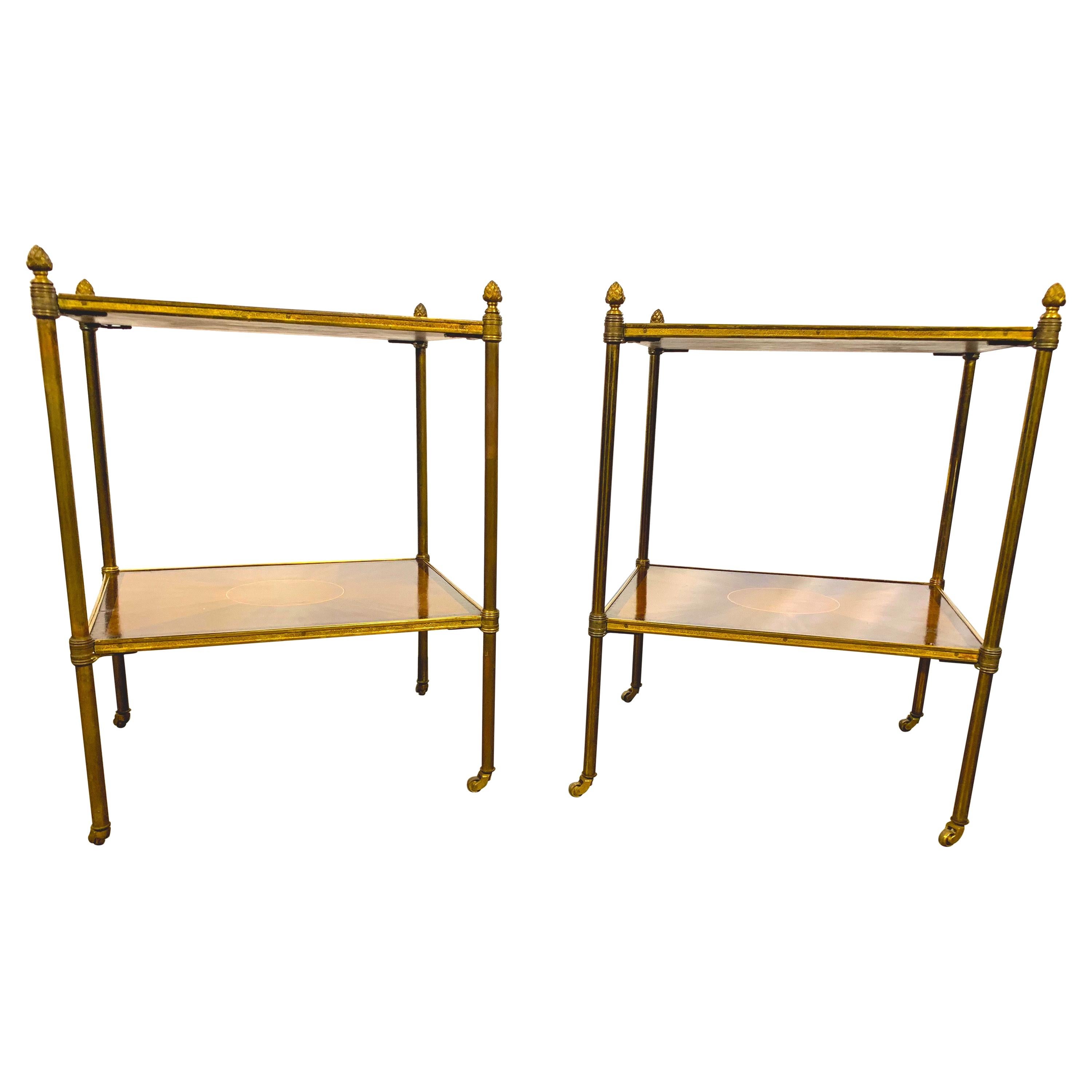 19th Century Regency Inlaid and Brass Side Tables