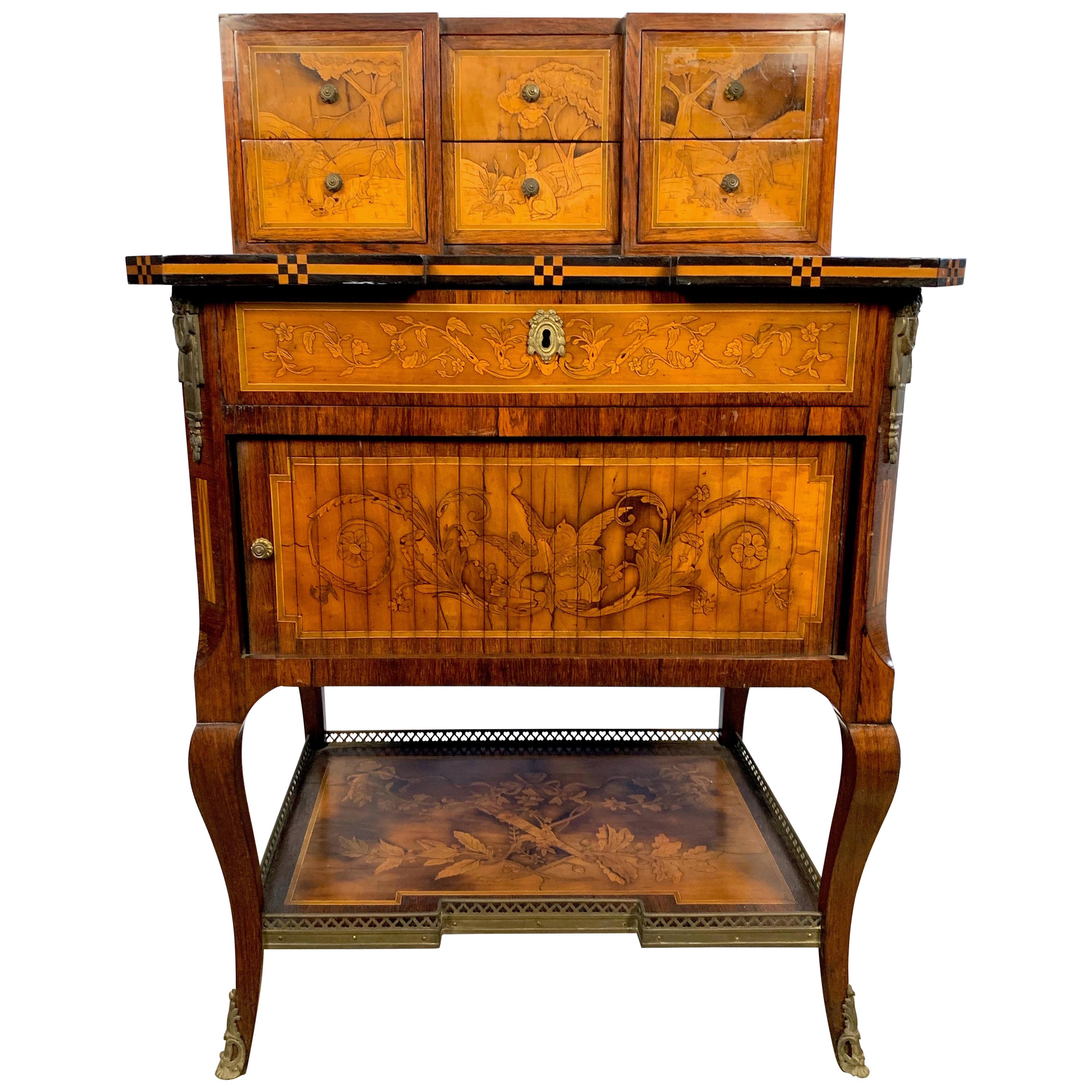 18th French Satinwood and Marquetry Inlaid Desk For Sale